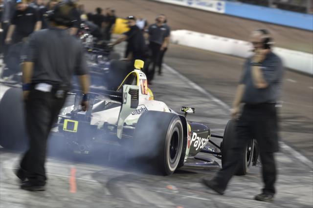 Pietro Fittipaldi peels out of his pit stall during the evening test session at ISM Raceway -- Photo by: Chris Owens