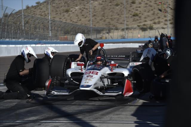 Marco Andretti comes in for a simulated pit stop during the afternoon open test session at ISM Raceway -- Photo by: Chris Owens