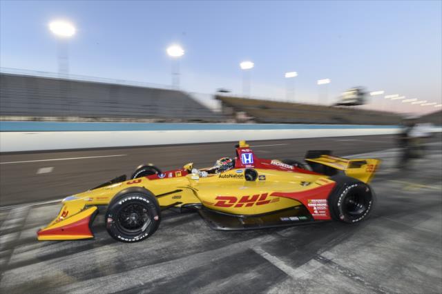 Ryan Hunter-Reay peels out of his pit stand during the evening open test session at ISM Raceway -- Photo by: Chris Owens