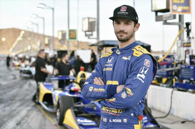 Alexander Rossi poses on pit lane prior to the start of the evening test session at ISM Raceway -- Photo by: Chris Owens