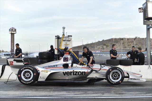 Team Penske prep the No. 12 Verizon Chevrolet of Will Power on pit lane during the evening test session at ISM Raceway -- Photo by: Chris Owens