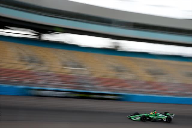 Spencer Pigot streaks into Turn 1 during the evening open test session at ISM Raceway -- Photo by: Joe Skibinski