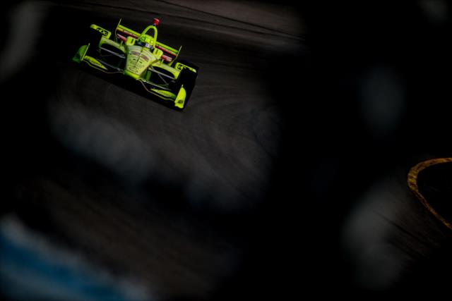 Simon Pagenaud sails into Turn 3 during the evening test session at ISM Raceway -- Photo by: Shawn Gritzmacher