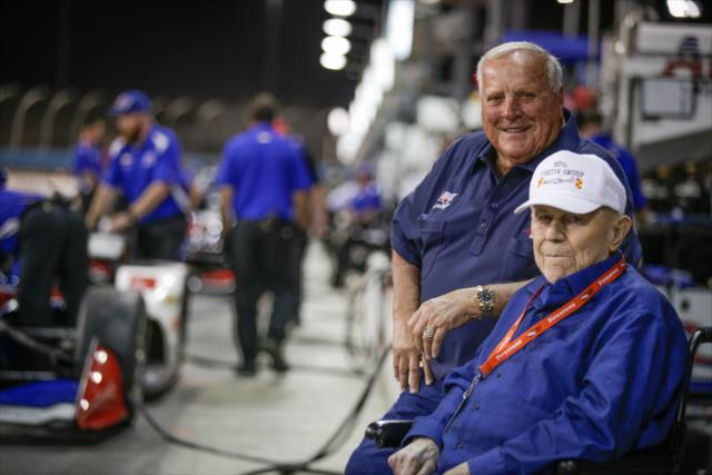 A.J. Foyt and Gen. Chuck Yeager watch track activity from pit lane during the evening test session at ISM Raceway -- Photo by: Shawn Gritzmacher