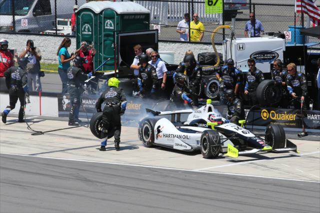 Josef Newgarden leaves the pits after his first pit stop in the Pocono INDYCAR 500 -- Photo by: Bret Kelley