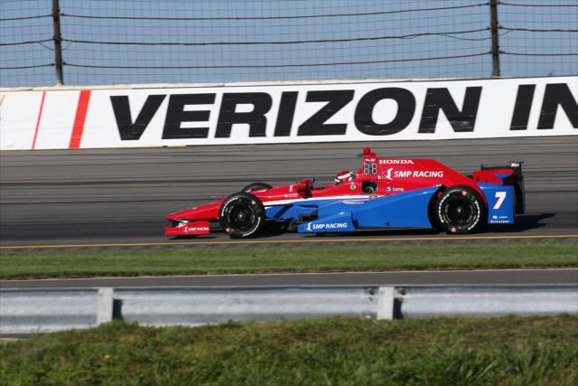 Mikhail Aleshin sets up for Turn 3 during practice for the ABC Supply 500 at Pocono Raceway -- Photo by: Bret Kelley