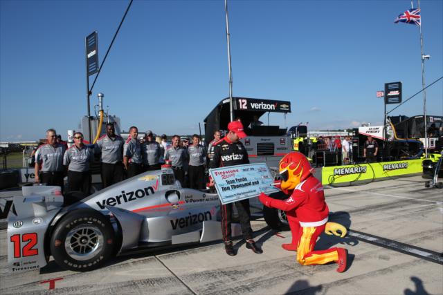 Will Power accepts the Firestone Pit Stop Performance Award on behalf of Team Penske for their performance at Mid-Ohio -- Photo by: Chris Jones