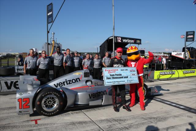 Will Power accepts the Firestone Pit Stop Performance award on behalf of Team Penske for their performance in Mid-Ohio -- Photo by: Chris Jones