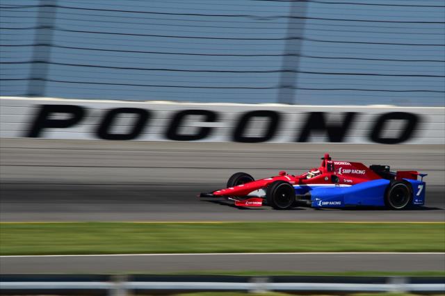 Mikhail Aleshin apexes Turn 3 during practice for the ABC Supply 500 at Pocono Raceway -- Photo by: Chris Owens