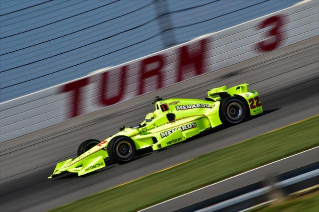 Simon Pagenaud enters Turn 3 during practice for the ABC Supply 500 at Pocono Raceway -- Photo by: Chris Owens