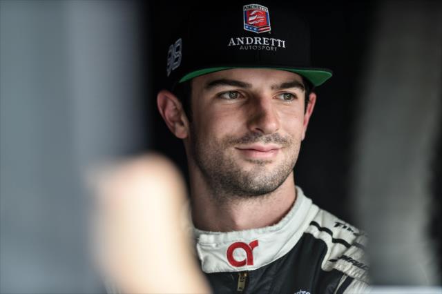 Alexander Rossi looks on from his pit stand prior to practice for the ABC Supply 500 at Pocono Raceway -- Photo by: Chris Owens