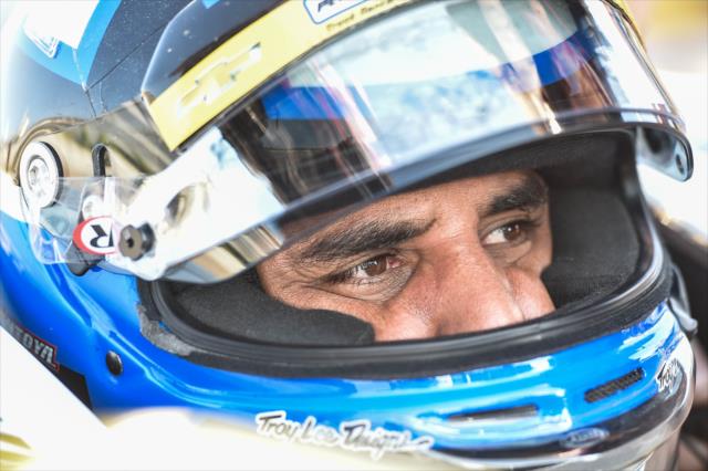 Juan Pablo Montoya sits on pit lane during practice for the ABC Supply 500 at Pocono Raceway -- Photo by: Chris Owens