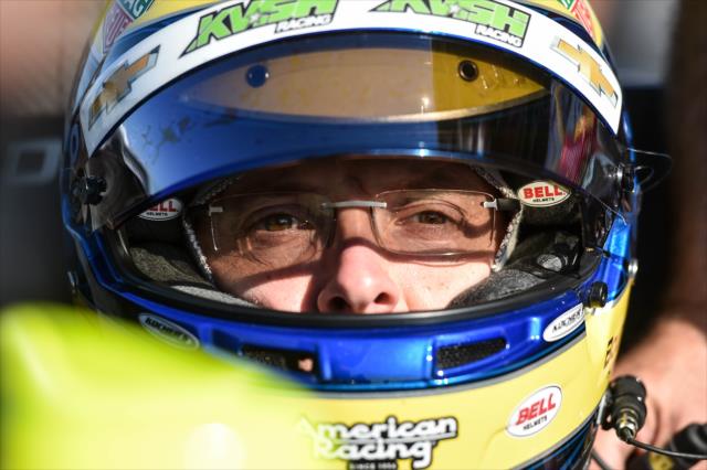 Sebastien Bourdais looks down pit lane prior to practice for the ABC Supply 500 at Pocono Raceway -- Photo by: Chris Owens