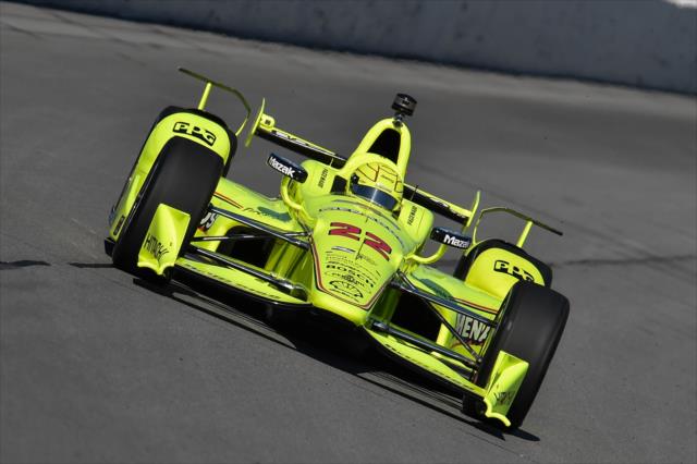 Simon Pagenaud sets up for Turn 1 during practice for the ABC Supply 500 at Pocono Raceway -- Photo by: Chris Owens