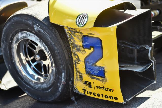 The No. 2 Penske Truck Rentals Chevrolet of Juan Pablo Montoya after contact during practice for the ABC Supply 500 at Pocono Raceway -- Photo by: Chris Owens