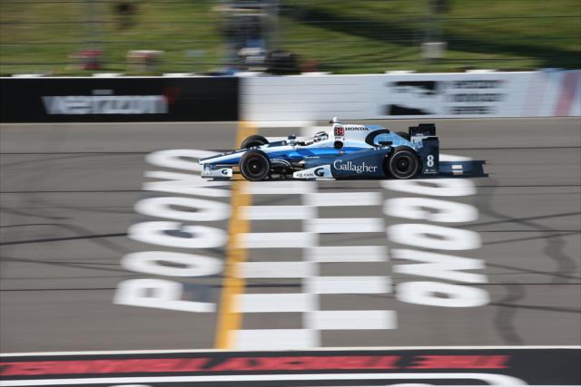 Max Chilton flashes across the start/finish line during practice for the ABC Supply 500 at Pocono Raceway -- Photo by: Chris Jones