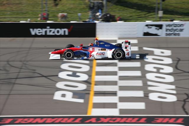 Conor Daly streaks across the start/finish line during practice for the ABC Supply 500 at Pocono Raceway -- Photo by: Chris Jones