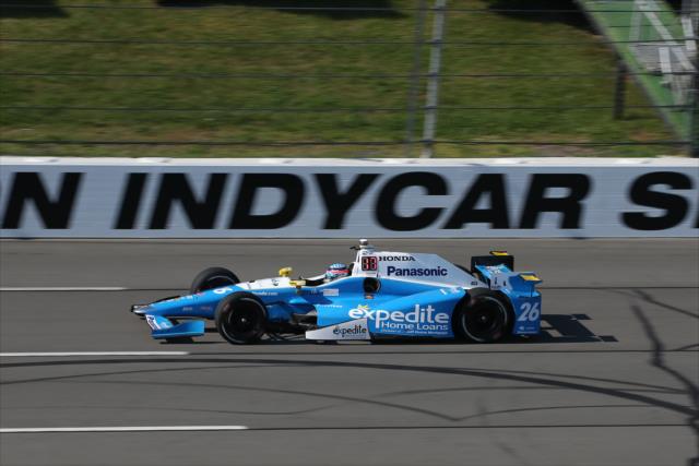 Takuma Sato streaks down the frontstretch during practice for the ABC Supply 500 at Pocono Raceway -- Photo by: Chris Jones