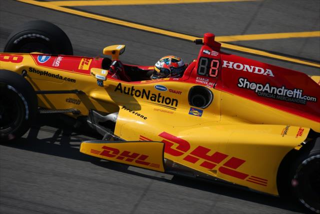 Ryan Hunter-Reay rolls out of pit lane during practice for the ABC Supply 500 at Pocono Raceway -- Photo by: Chris Jones