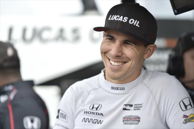 Robert Wickens waits along pit lane prior to his qualification attempt for the ABC Supply 500 at Pocono Raceway -- Photo by: Chris Owens