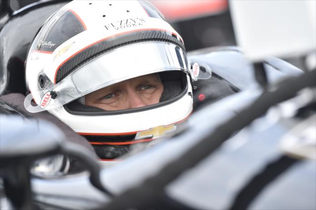 Ed Carpenter sits in his No. 20 Fuzzy's Vodka Chevrolet on pit lane prior to his qualification attempt for the ABC Supply 500 at Pocono Raceway -- Photo by: Chris Owens