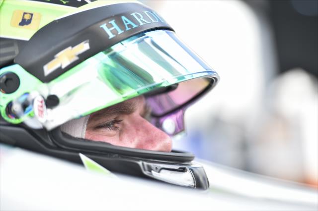 Conor Daly sits in his No. 88 Harding Group Chevrolet on pit lane prior to his qualification attempt for the ABC Supply 500 at Pocono Raceway -- Photo by: Chris Owens
