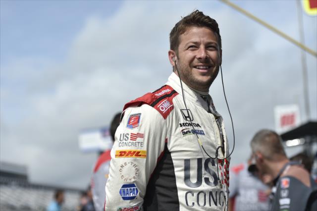 Marco Andretti waits along pit lane prior to his qualification attempt for the ABC Supply 500 at Pocono Raceway -- Photo by: Chris Owens