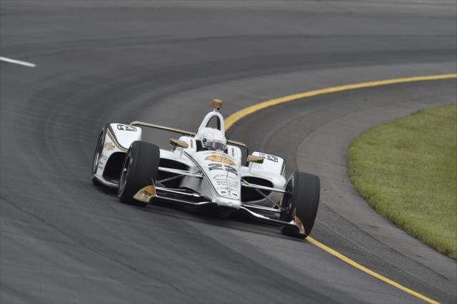 Simon Pagenaud races through Turn 3 during practice for the ABC Supply 500 at Pocono Raceway -- Photo by: Chris Owens