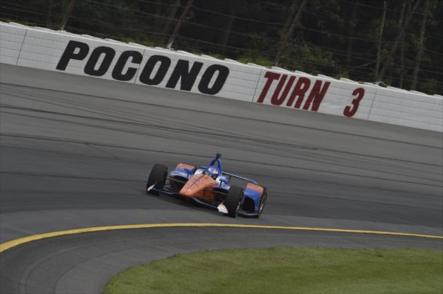 Scott Dixon races through Turn 3 during practice for the ABC Supply 500 at Pocono Raceway -- Photo by: Chris Owens