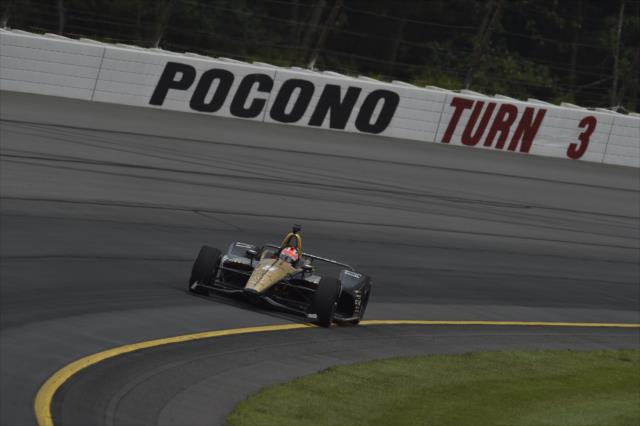 James Hinchcliffe races through Turn 3 during practice for the ABC Supply 500 at Pocono Raceway -- Photo by: Chris Owens