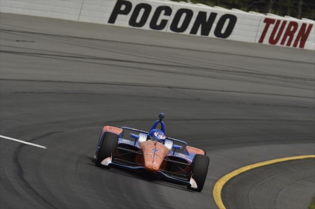 Scott Dixon races through Turn 3 during practice for the ABC Supply 500 at Pocono Raceway -- Photo by: Chris Owens