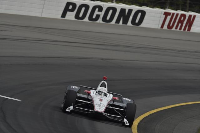 Josef Newgarden races through Turn 3 during practice for the ABC Supply 500 at Pocono Raceway -- Photo by: Chris Owens