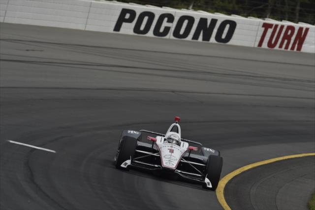 Josef Newgarden races through Turn 3 during practice for the ABC Supply 500 at Pocono Raceway -- Photo by: Chris Owens