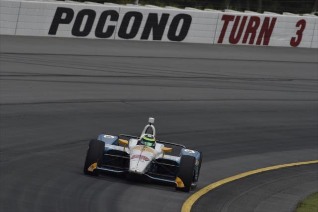 Conor Daly races into Turn 3 during practice for the ABC Supply 500 at Pocono Raceway -- Photo by: Chris Owens