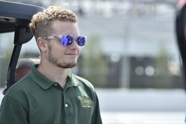 Santino Ferrucci watches qualifications for the ABC Supply 500 from the Dale Coyne Racing pitstand at Pocono Raceway -- Photo by: Chris Owens