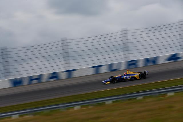 Alexander Rossi sails out of Turn 3 during practice for the ABC Supply 500 at Pocono Raceway -- Photo by: Joe Skibinski
