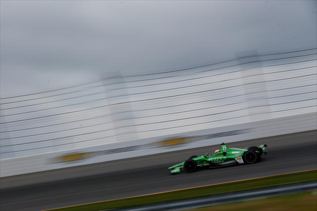 Spencer Pigot sails out of Turn 3 during practice for the ABC Supply 500 at Pocono Raceway -- Photo by: Joe Skibinski