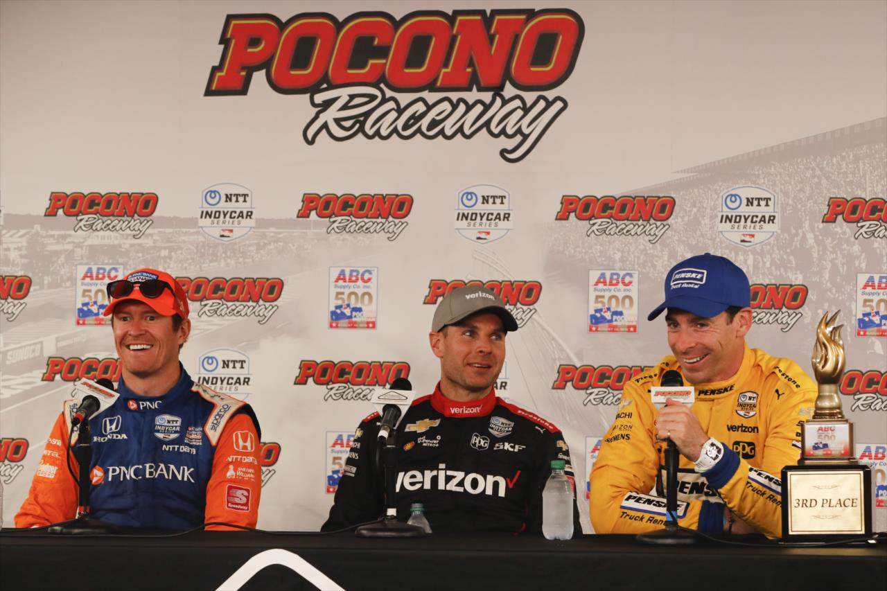 Scott Dixon, Will Power and Simon Pagenaud speak with the media following the ABC Supply 500 -- Photo by: Chris Owens
