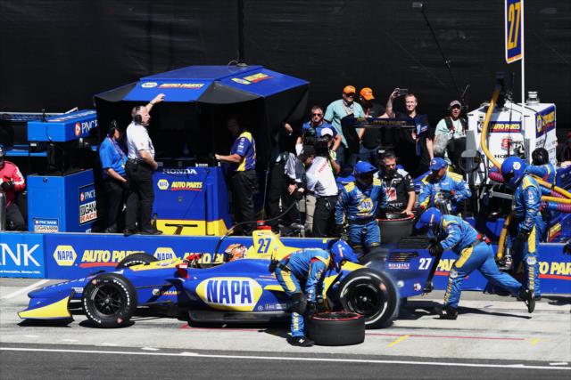 Alexander Rossi peels out of his pit stall following service during the Grand Prix of Portland at Portland International Raceway -- Photo by: Chris Jones