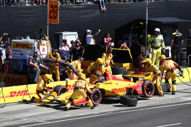 Ryan Hunter-Reay comes in for tires and fuel on pit lane during the Grand Prix of Portland at Portland International Raceway -- Photo by: Chris Jones