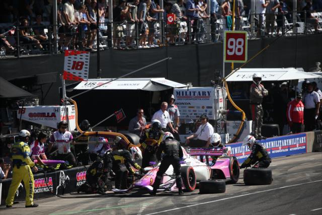Sebastien Bourdais comes in for tires and fuel on pit lane during the Grand Prix of Portland at Portland International Raceway -- Photo by: Chris Jones