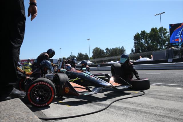 Zach Veach comes in for tires and fuel on pit lane during the Grand Prix of Portland at Portland International Raceway -- Photo by: Chris Jones