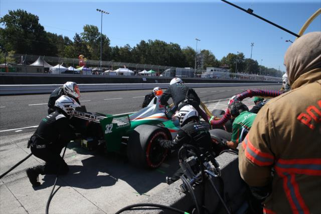 Alfonso Celis Jr. comes in for tires and fuel on pit lane during the Grand Prix of Portland at Portland International Raceway -- Photo by: Chris Jones