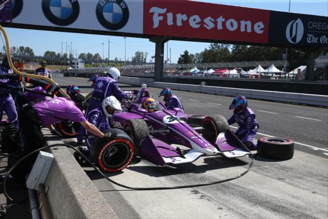 Santino Ferrucci comes in for tires and fuel on pit lane during the Grand Prix of Portland at Portland International Raceway -- Photo by: Chris Jones