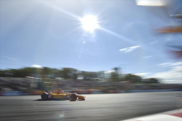 Ryan Hunter-Reay starts his dive into Turn 1 during the Grand Prix of Portland at Portland International Raceway -- Photo by: Chris Owens