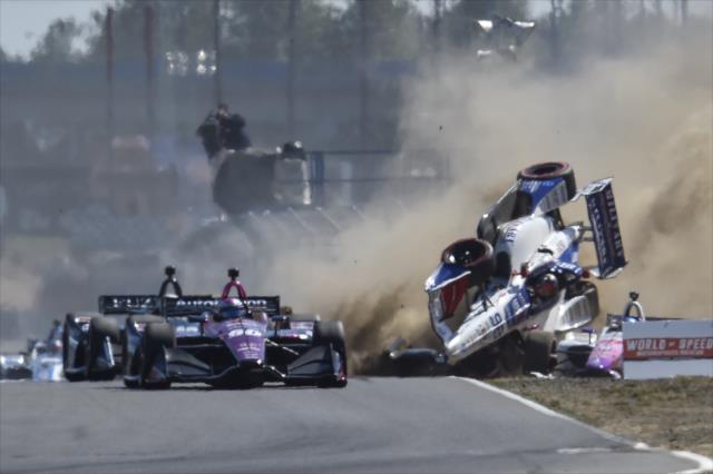 Marco Andretti goes up and over exiting Turn 3 during the Grand Prix of Portland at Portland International Raceway -- Photo by: Chris Owens