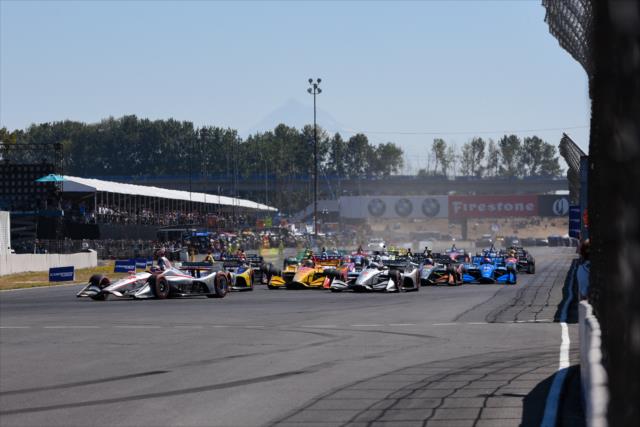 Will Power leads the field into the Festival Curves and Turn 1 to start the Grand Prix of Portland at Portland International Raceway -- Photo by: James  Black