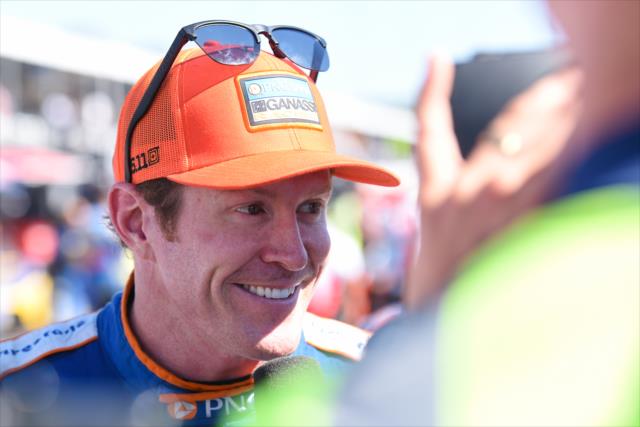 Scott Dixon is interviewed on pit lane after his 5th Place finish in the Grand Prix of Portland at Portland International Raceway -- Photo by: James  Black