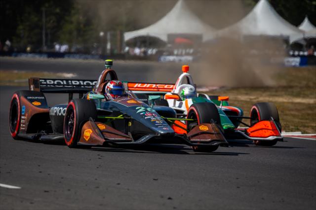 Zach Veach and Alfonso Celis Jr. duel into Turn 6 during the Grand Prix of Portland at Portland International Raceway -- Photo by: Stephen King