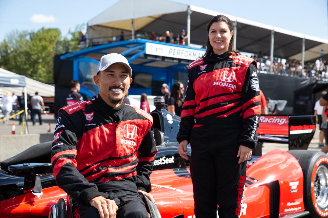 Honda Fastest Seat in Sports rider Will Groulx with driver Katherine Legge -- Photo by: Stephen King